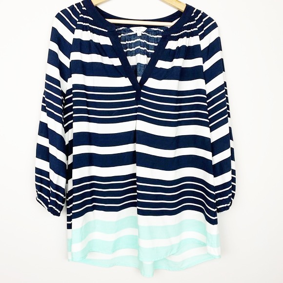 crown & ivy Tops - 🌷Crown Ivy Blue/White Striped V-Neck Blouse Large